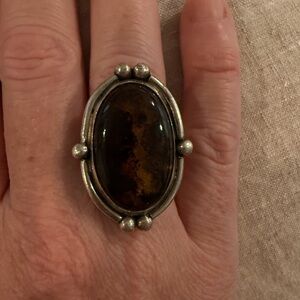 Amber and silver ring size 6.75-7